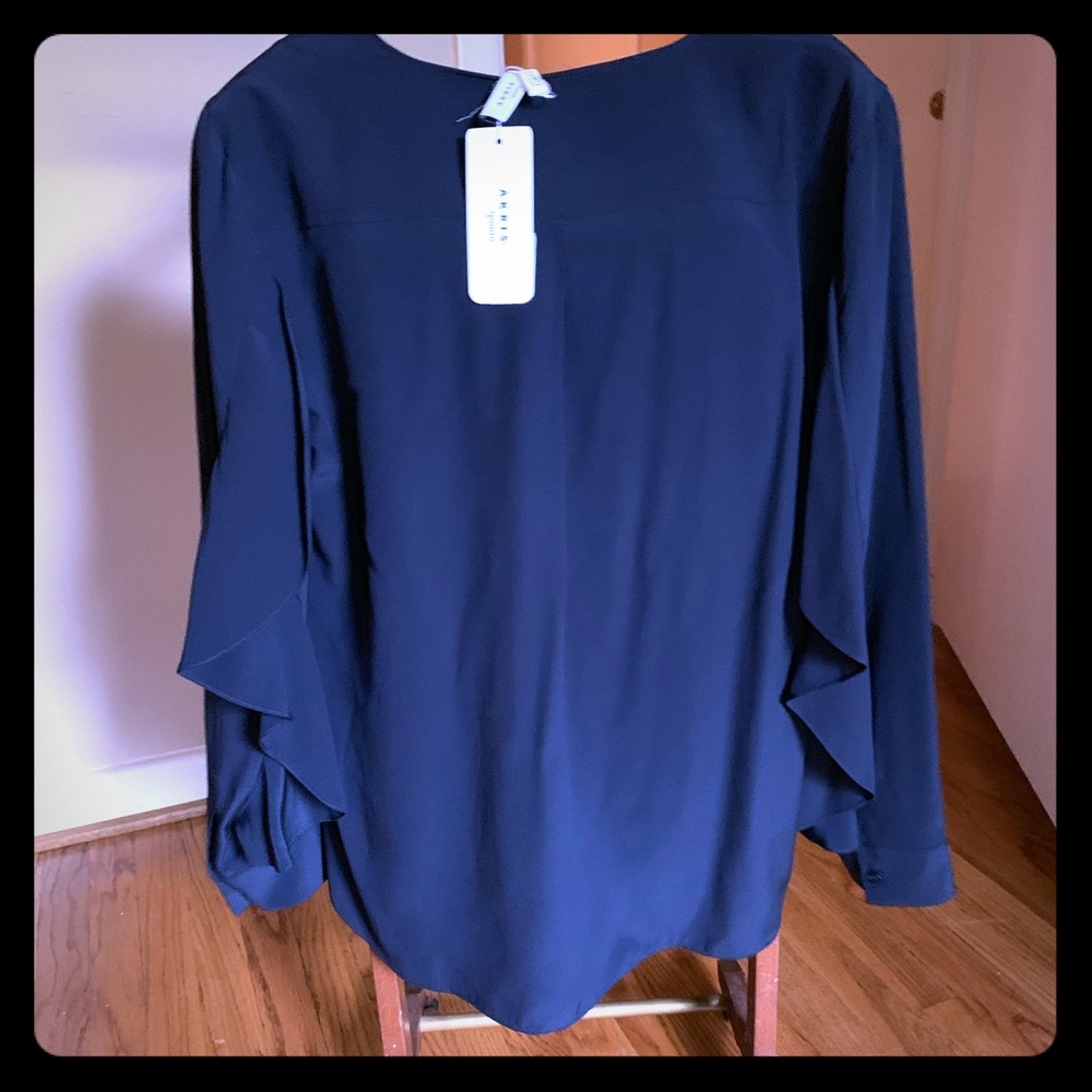 AKRIS $695 BLOUSE NWT | dark denim | 100% silk |